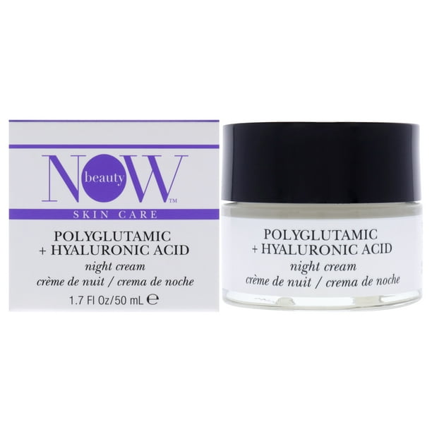 NOW Beauty Crema de noche con ácido hialurónico Polyglutamic Plus Hidratante profundamente hidratante Vegana 1.7 oz