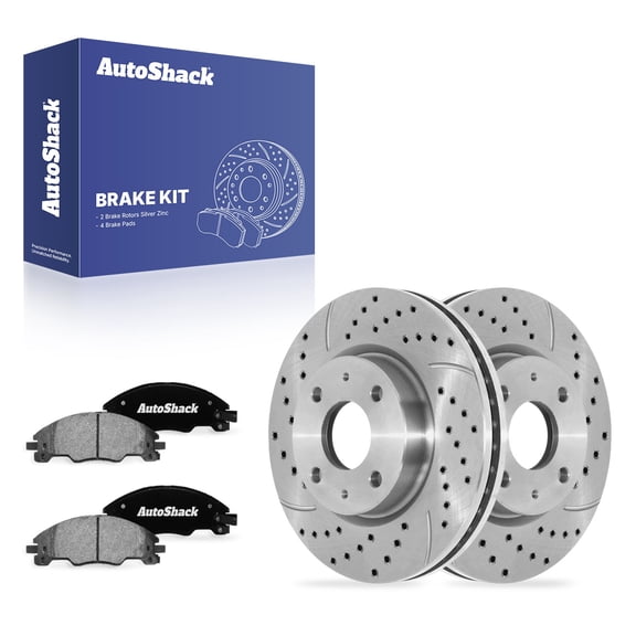 AutoShack Front Vented Drilled & Slotted Silver Zinc Coated Brake Rotors   Ceramic Pads 6-PC Brake Kit Replacement for 2008-2011 Ford Focus SilverShield Pro 10.84" (275.3 mm)