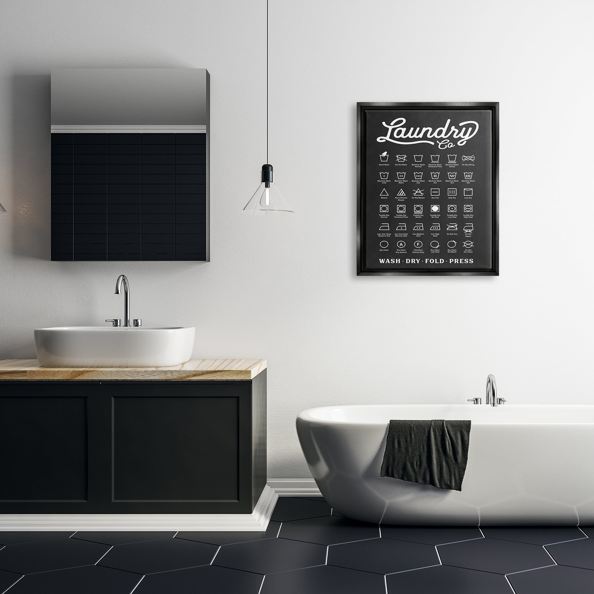 Stupell Industries Laundry Business Symbols Chart Simple Shapes Jet Black Framed Floating Canvas Wall Art, 24x30, by Lettered and Lined