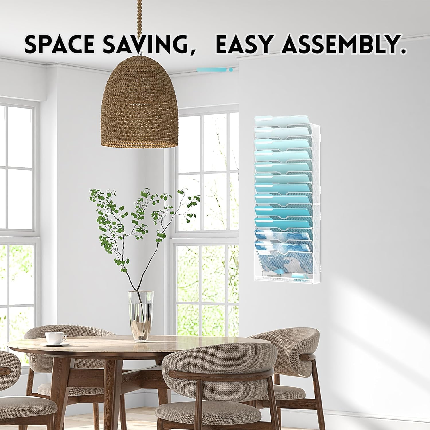 INTIGE 13-Tier Wall File Organizer, Metal Hanging Mounted Paper Rack, White, Screw Installation