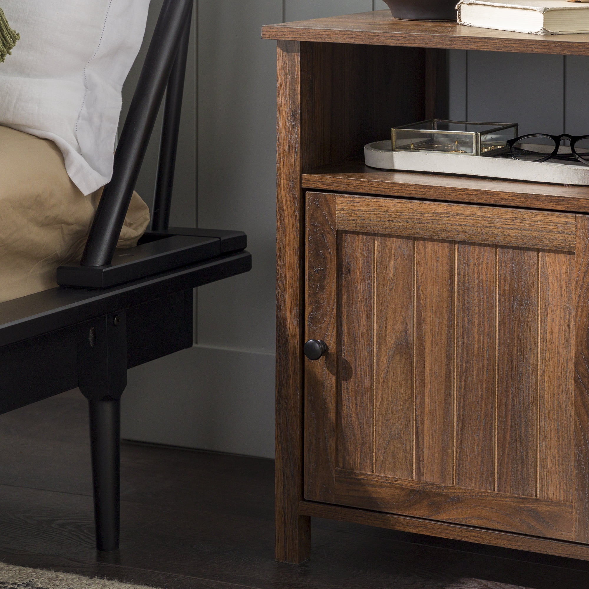Walker Edison Modern Open Shelf End Table, Dark Walnut