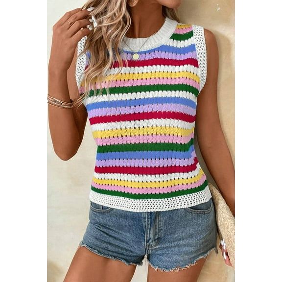 Redhotype Chic Knit Vest: Striped, Eyelet, Sleeveless Fashions!