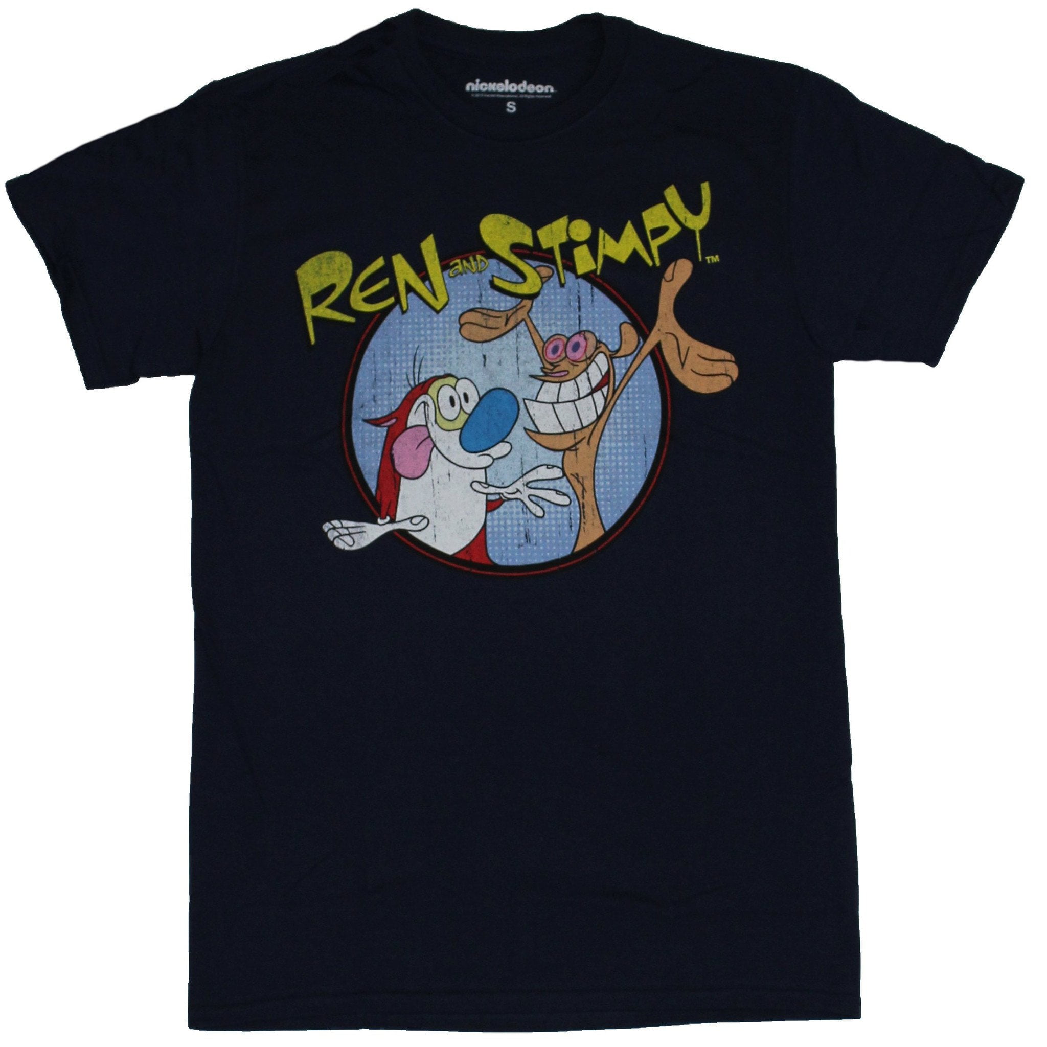 Ren and Stimpy Mens TShirt Happy Ren & Stimpy in Circle Logo Image