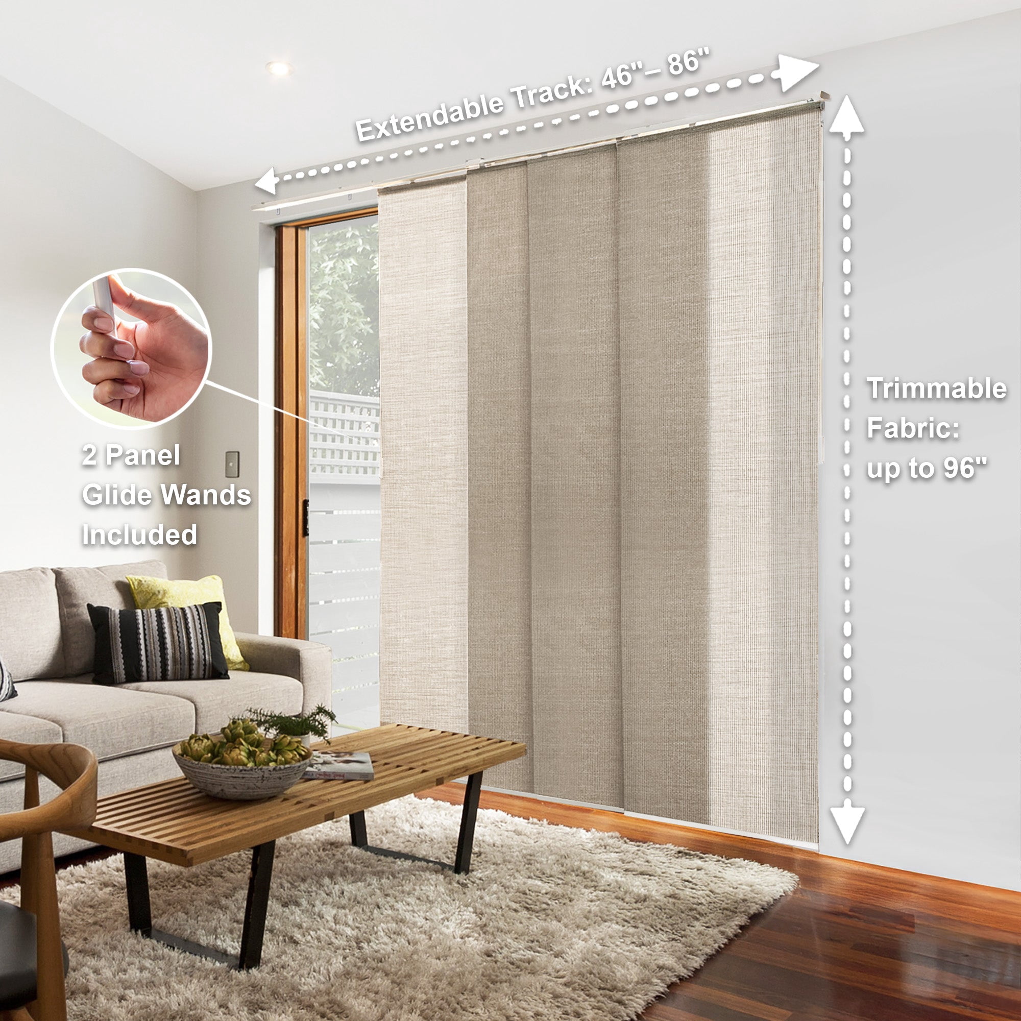 CHICOLOGY QUAD RAIL SLIDING PANEL Woven Truffle (Woven Sandshell) W:46-86 x H:Up-to 96 inches