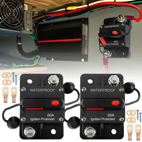 2Pcs Car Circuit Breaker with Manual Reset 300Amp 12V-48V Inline Fuse Inverter IP67 Waterproof Marine Circuit Breaker Portable Vehicle Circuit Breaker for Marine Boat Car Vehicle