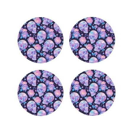 

Tideii crystal Skull flower for Leather Coasters 4 Pieces Anti-fouling and Anti-scalding Decorative Coasters Suitable for Restaurants Kitchens Coffee Shops-Round Shape