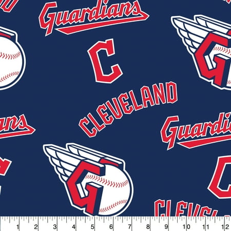 MLB Cleveland Guardians 58 100% Polyester Fleece Sports Logo Fabric By the Yard Navy and Red