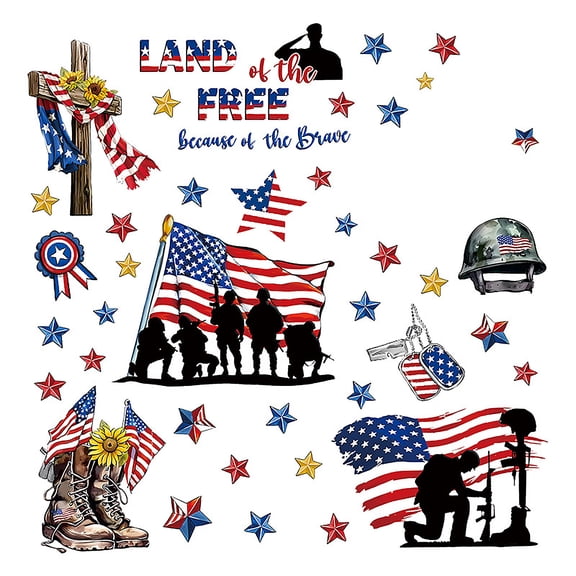 Window decorations, Window Clings for Glass Windows, 36X24 in, 9 Pc, Patriotic decorations, Sunflower decorations, Memorial Day decorations, Military Helmet, Star decorations,