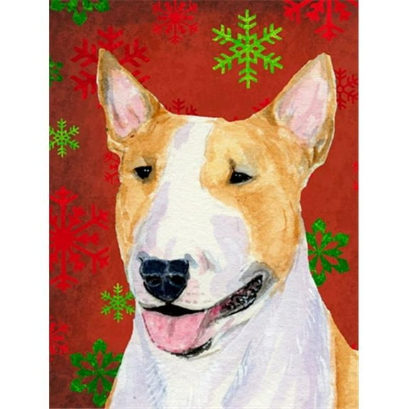 Bull Terrier Red and Green Snowflakes Holiday Christmas Flag Garden Size
