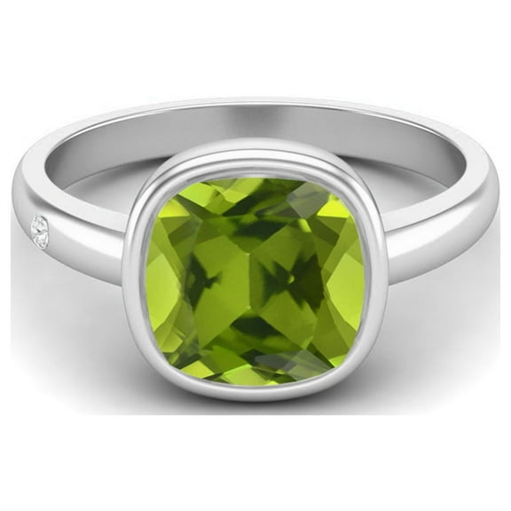 2.5 Ctw Cushion 925 Sterling Silver Peridot Solitaire Women Bezel Set Mother's Day Gifts Ring