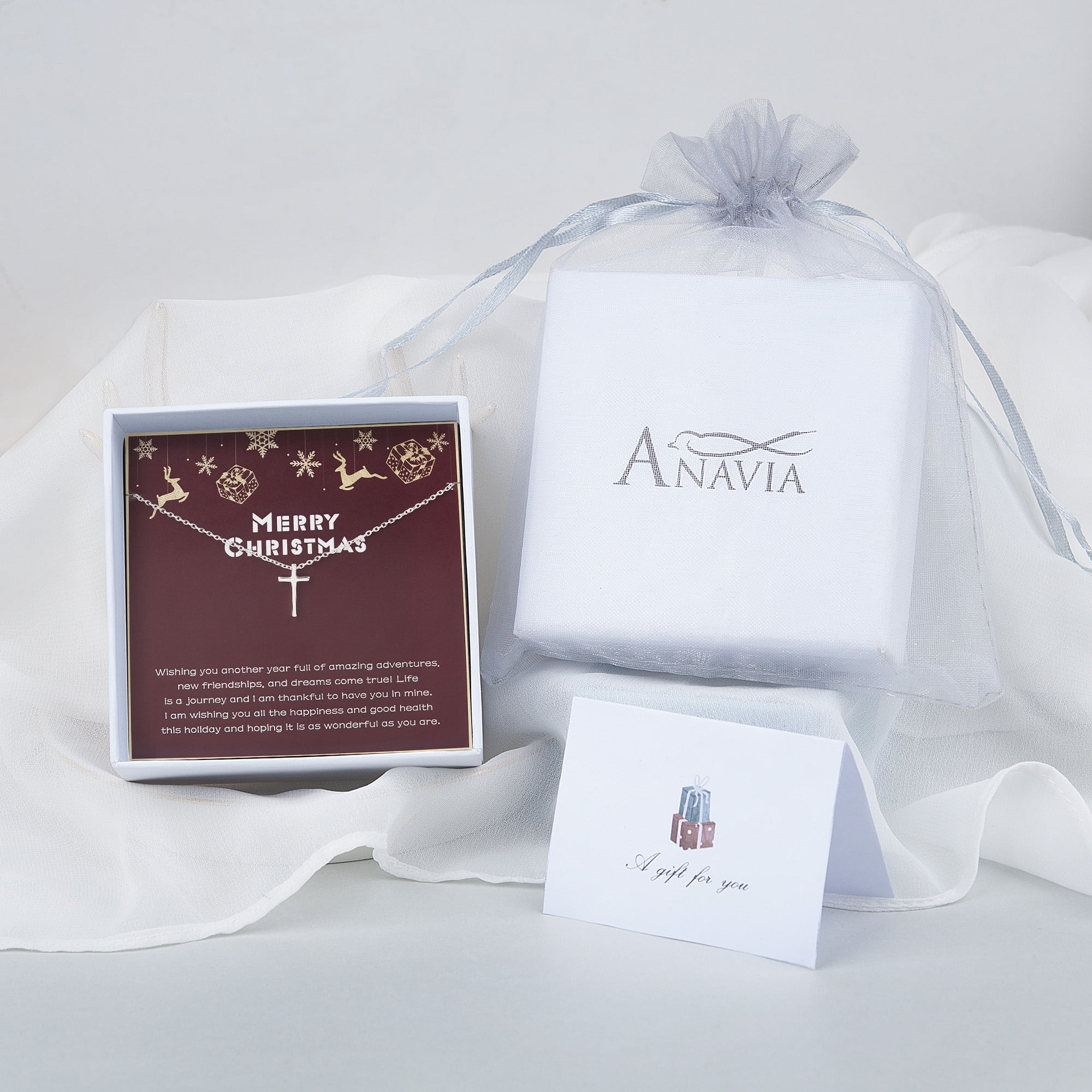 Anavia Pendant-925 sterling silver Friendship Jewelry Sterling Silver Cross Necklace New Year Gift for Soul Sister Necklace Card Chain Length - 16" + 2"