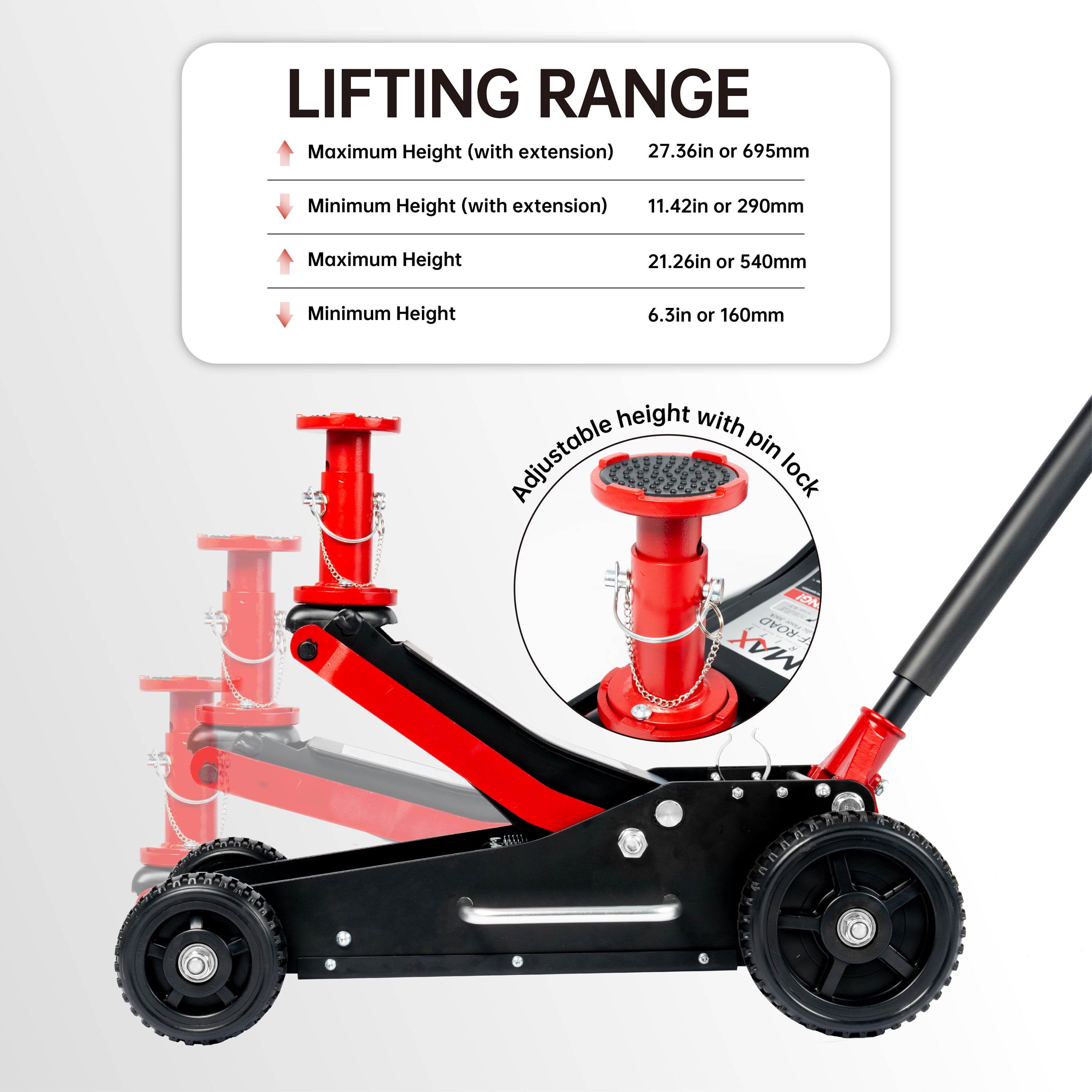 3 Ton (6600 lbs.) Big Wheel Dual Pistons Heavy-Duty Steel Construction Off-Road Jack, Hydraulic Car Jack with Extra Saddle