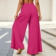 thumbnail image 5 of Cagogo Women's Wide Leg High Waisted Flowy Solid Boho Midi Pants Vacation Casual Palazzo Trousers Beach Summer Lounge Cropped Pants Fashion Beachwear, Hot Pink L, 5 of 7
