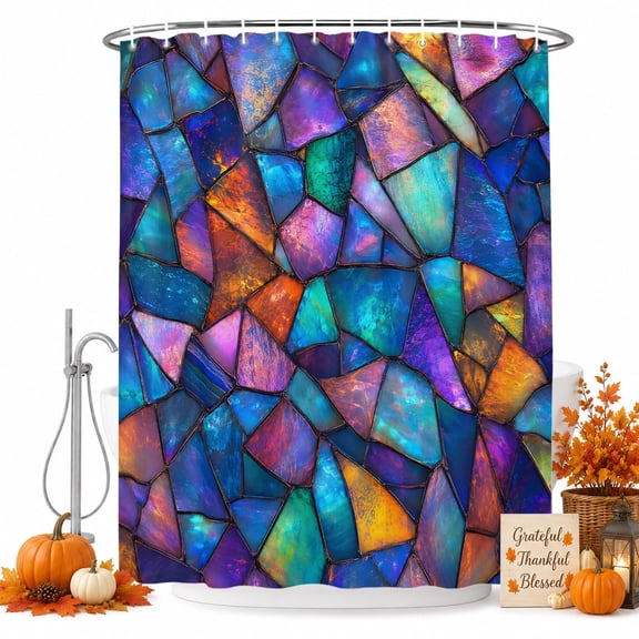 Stained Glass Shower Curtain, Waterproof Shower Curtains for Bathroom, Colorful Rainbow Abstract Geometric Washable Fabric Bathtub Curtain Set Bath Decor with 12 Hooks 72"x78"