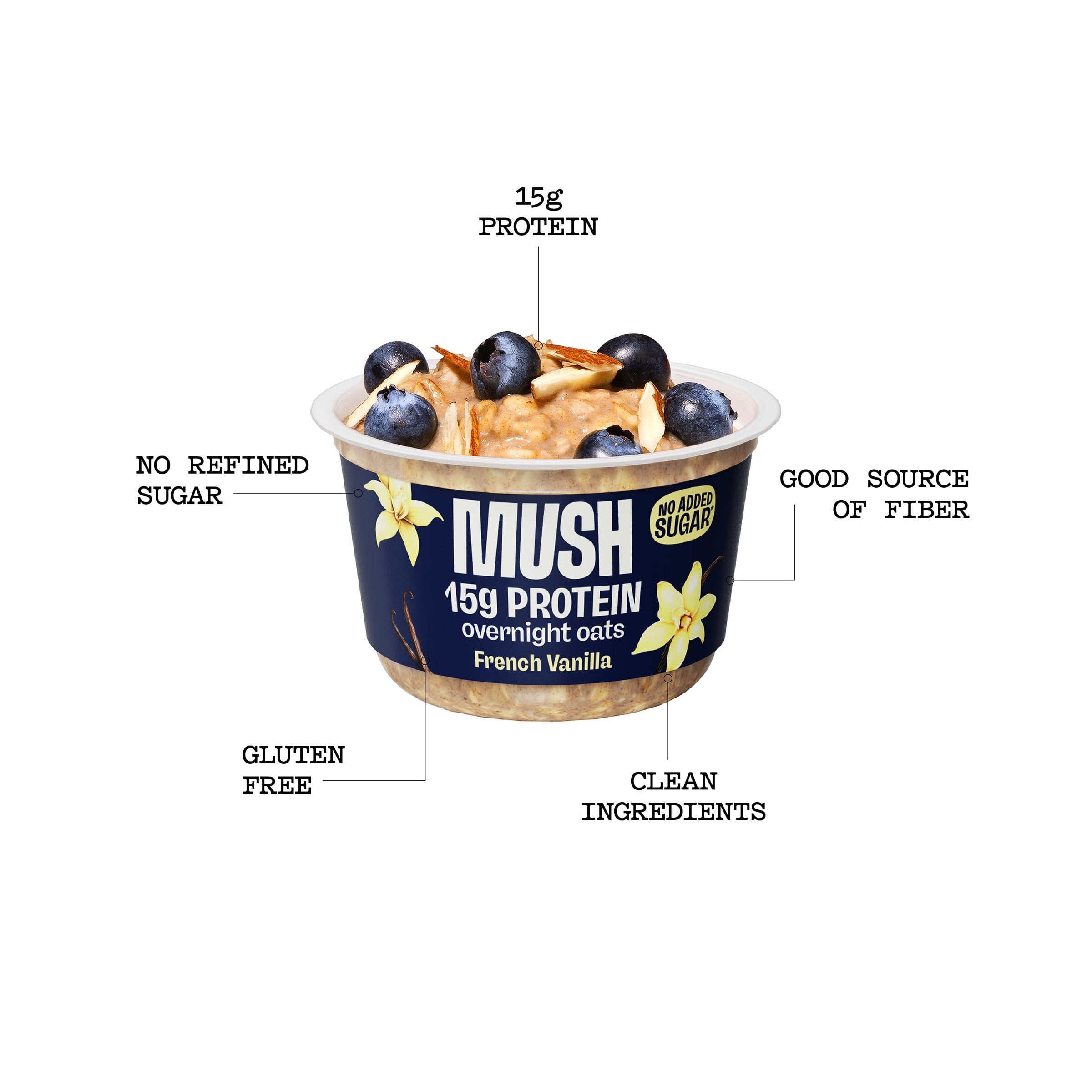 MUSH Overnight Oats French Vanilla, 15g Protein, 5.5 oz Cup (Refrigerated)