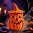 thumbnail image 4 of Resin Halloween Pumpkin Lamp Figurine,Halloween Candy Basket,Handwoven Halloween Jack O Lantern Lamp,Trick or Treat Bucket with Witch Hat Lid,for Tabletop Porch Mantel Decor,7.87 inch(Z4-Orange), 4 of 4