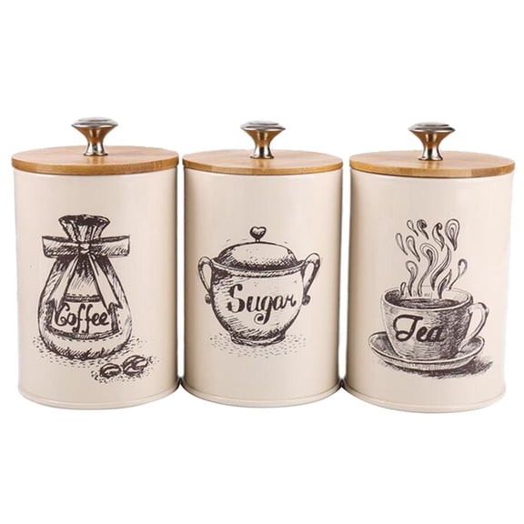 DoxQcs 3pcs Farmhouse Canister Set with Lids for Kitchen Storage, Coffee Tea Sugar Counter Container Set with Airtight Lids, Home Decor Jars