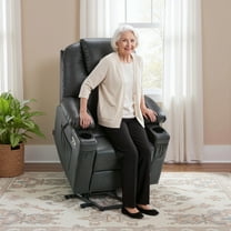 MCombo Electric Power Lift Recliner Chair Sofa with Massage and Heat for Elderly, 3 Positions, 2 Side Pockets, and Cup Holders, USB Ports, Faux Leather 7141 Grey, Small