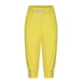 thumbnail image 3 of USNSM Women's Cotton Soft Capri Pants Solid Color Silky Hem Tapered Straight Leg Pants Comfortable Drawstring Stretch Pants with Pockets Yellow L, 3 of 5