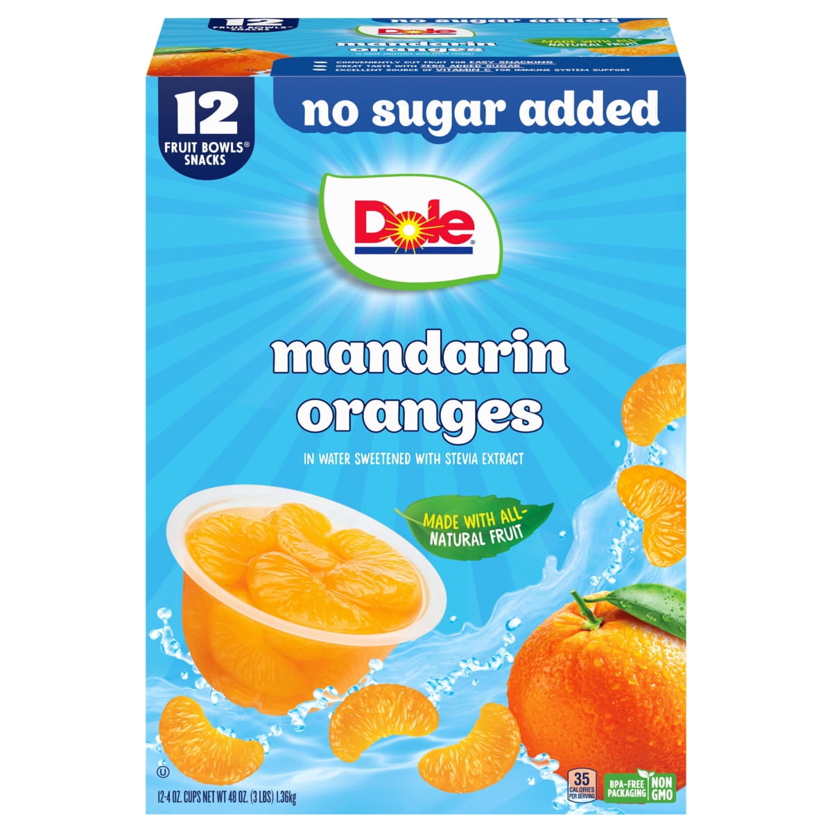 Dole Fruit Bowls No Sugar Added Mandarin Oranges, oz Cups (12