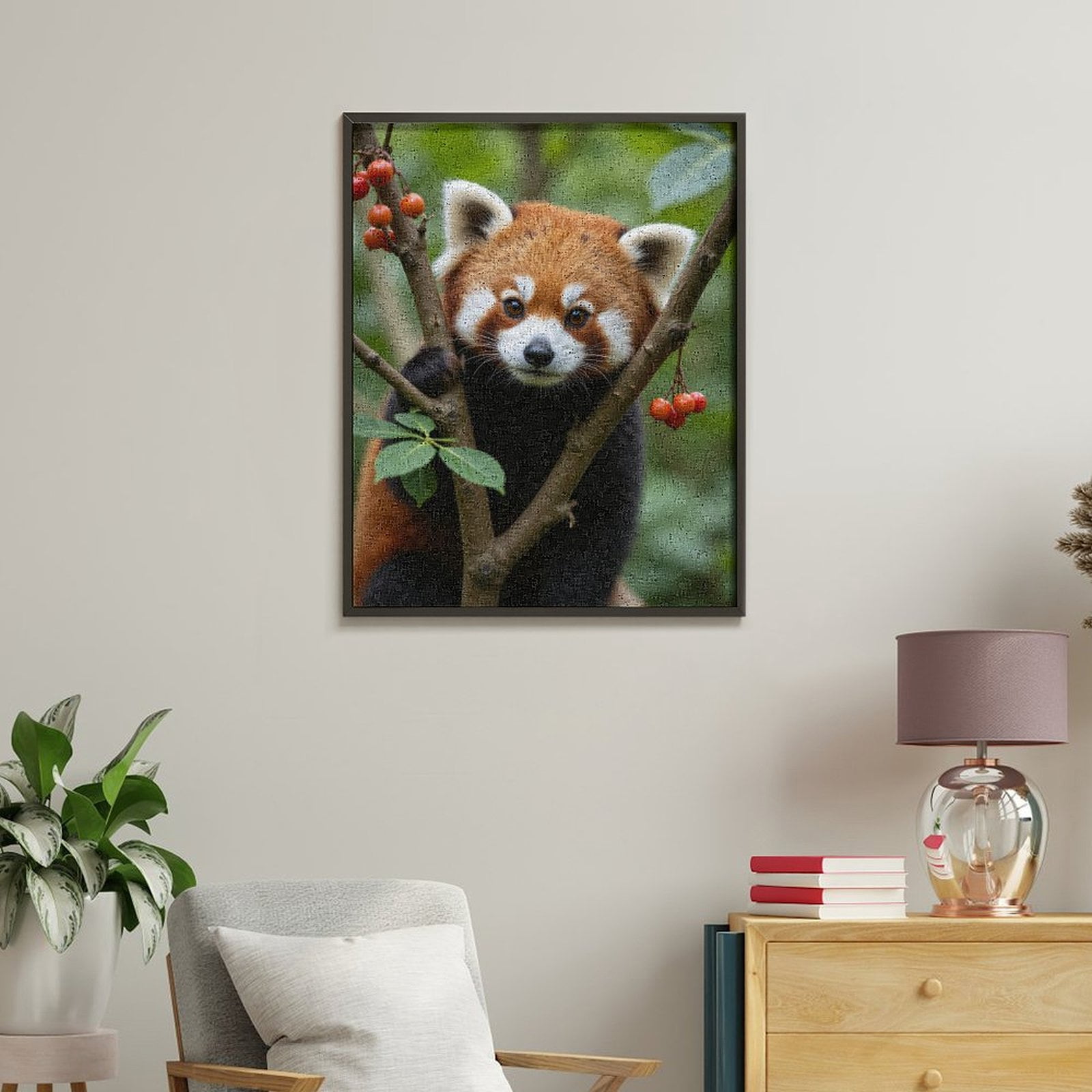 Paint by Numbers Kit for Adults, Red Panda Tree Branch Berries Cute Paint by Numbers, Easy Paint by Numbers Kit for Adults Beginner, DIY Adult Paint by Number Kits on Canvas, Home Decor
