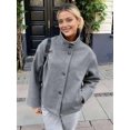 thumbnail image 5 of Women Crop Pea Coat Winter Loose Casual Short Jacket Outwear Gray M, 5 of 7