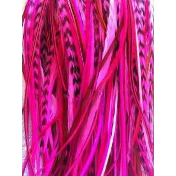 6 Feathers 4 -6 Natural Mix with Hot Pink and Grizzly for Hair Extension