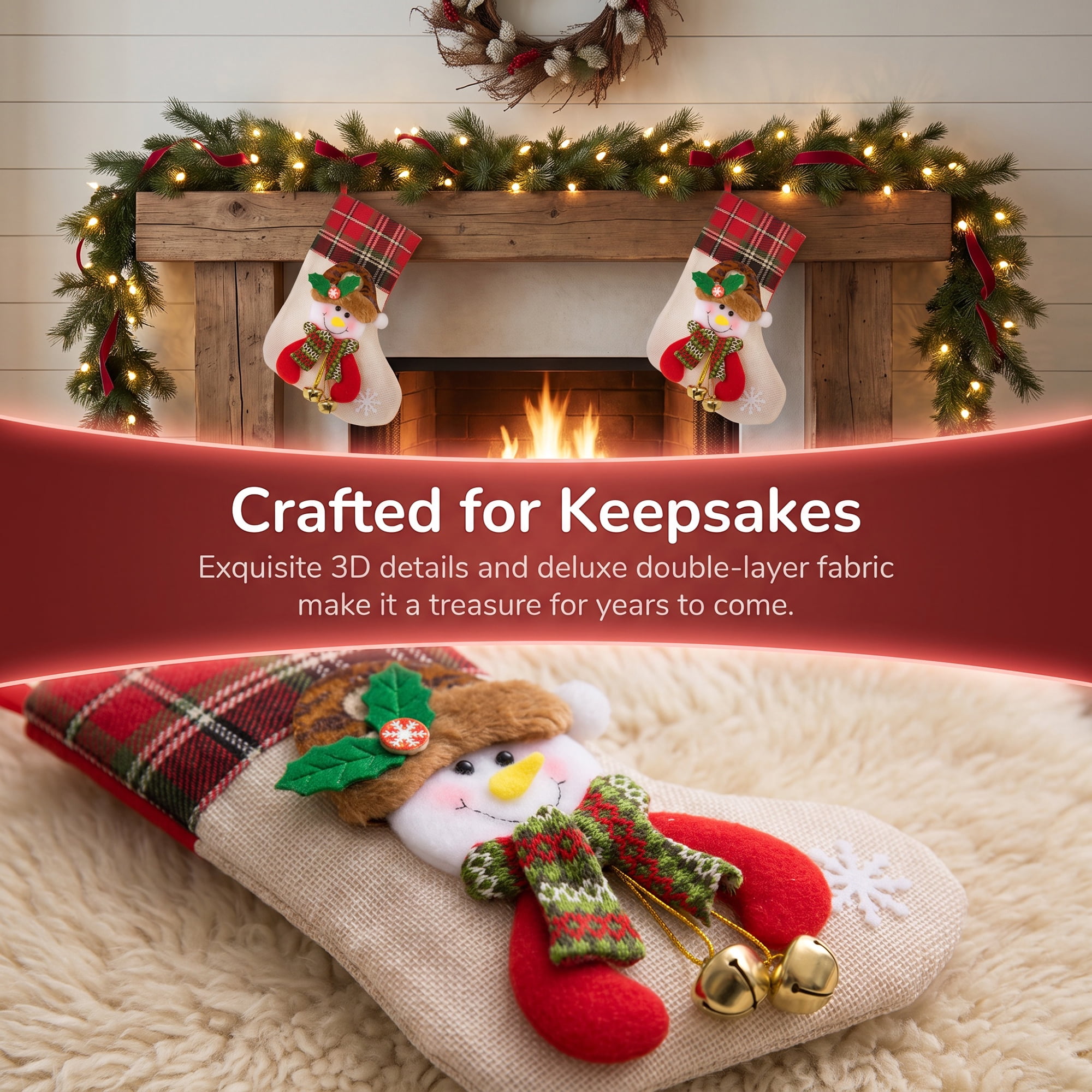 Unique Bargains 2 Pack Heritage  Christmas Stocking Double Layer Timeless Sock White 8"