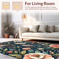 thumbnail image 2 of ODIKA 2'x3' Machine Washable Non-Slip Area Rug, Artistic Floral and Avian with Vintage Boho Inspired Swirls High Traffic Rug, Navy, 232834, 2 of 7