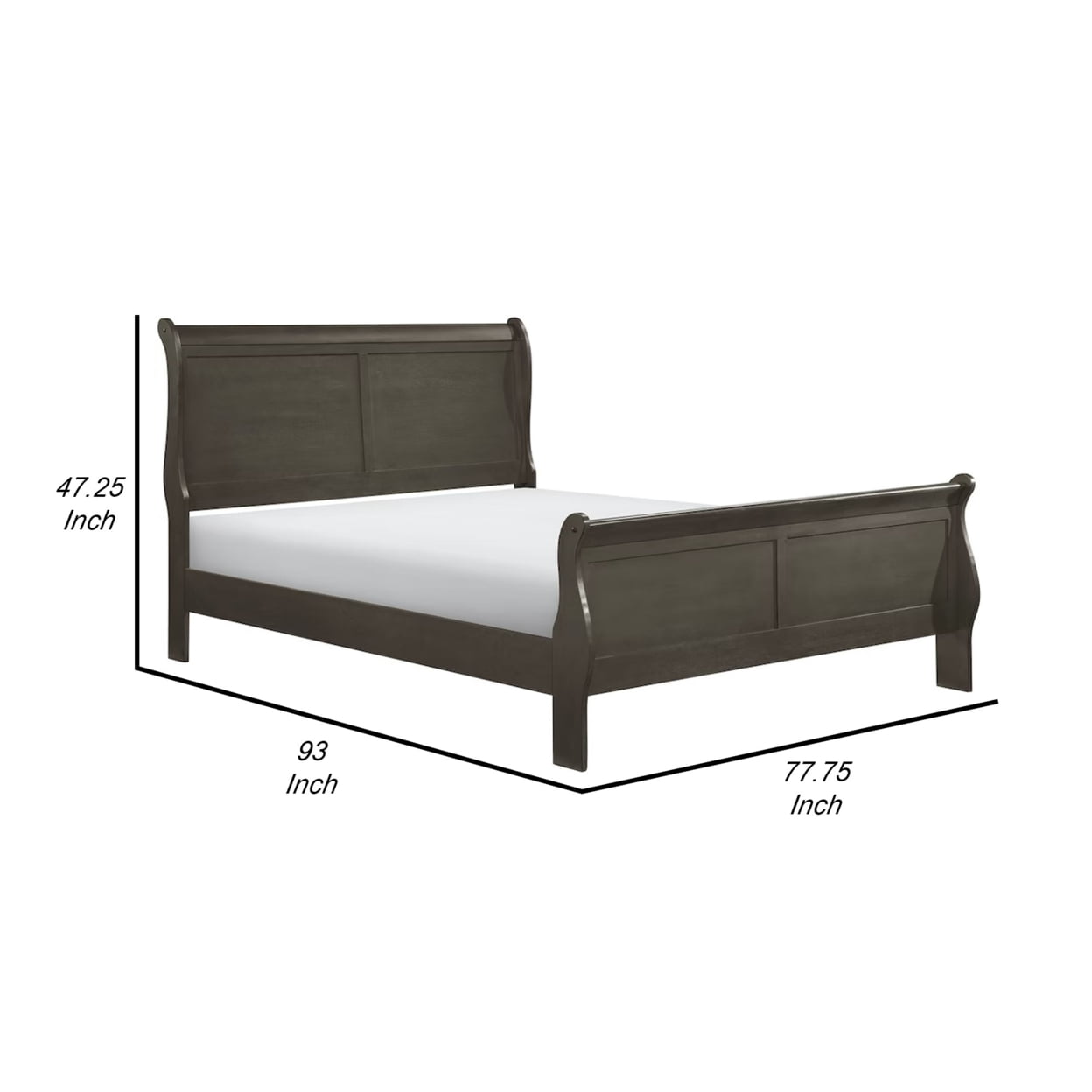 Gage Traditional California King Sleigh Bed, Wood Frame, Stained Gray- Saltoro Sherpi