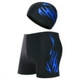 thumbnail image 1 of Men's Quick-Drying Boxer Swim Trunks with Swim Cap Set - Blue Flame Design, Size L (Fits 80-100 lbs) - Perfect for Sports, Leisure & Vacation - Inclusive Sizing for All Body Types - Wholesale, 1 of 6