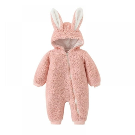 

URMAGIC 0-12M Newborn Baby Jumpsuit Hooded Fleece Rompers Long Sleeve Onesies Outwear Outfits