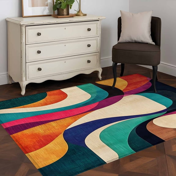 3'x5' Area Rugs, Colorful Geometric Indoor Outdoor Area Rug for Living Room Bedroom, Contemporary Minimalist Abstract Washable Bathroom Rugs Kitchen Floor Carpet Mats Home Decor Aesthetic