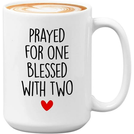 

Twins Mug White 15 Oz - Blessed With Two - Twins Parents Mom Dad New Baby Pregnant Pregnancy Announcement