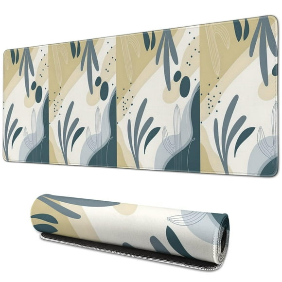 Tapis de Bureau de Haute Qualité avec Design Art Abstrait Base en Caoutchouc Antidérapante Résistant à l'Eau Motif Feuilles Boho Moderne Taille Parfaite pour Ordinateur Portable de Bureau 31.5 X 11.8 Pouces