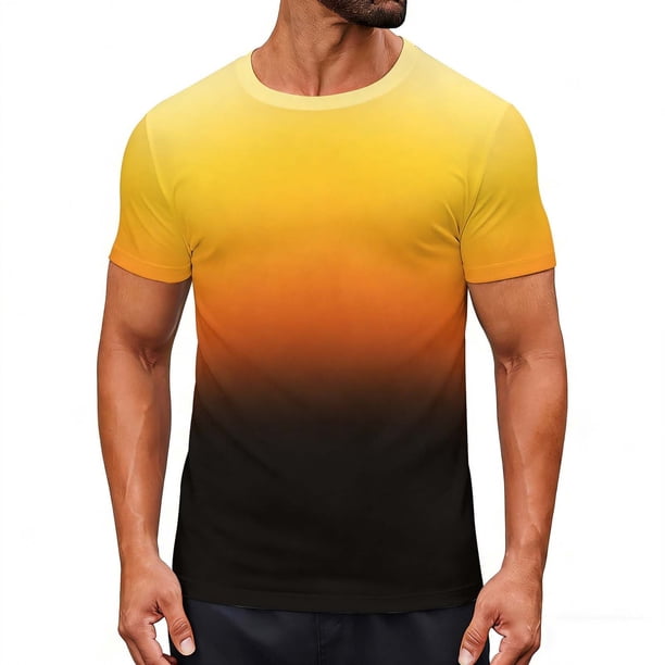 Tops para hombre, blusas y camisas de cuello redondo y manga corta para hombre, blusas y camisas casuales deportivas con estampado degradado divertido para hombre y mujer, blusas vintage de manga cort