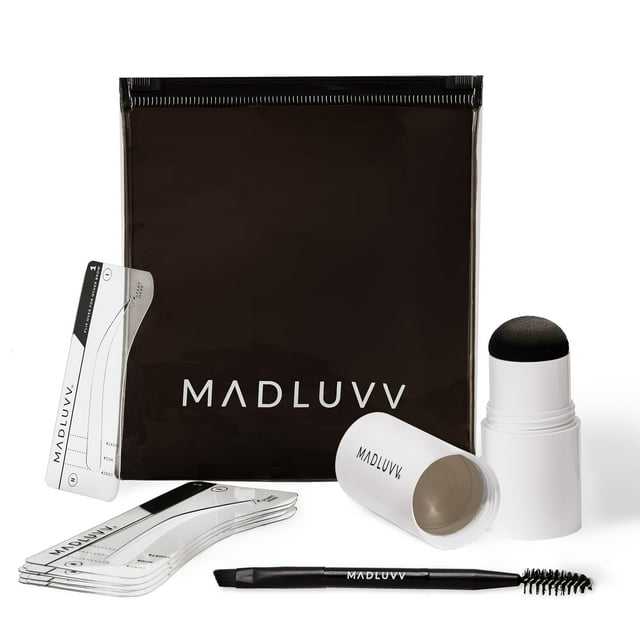 MADLUVV Kit de sellos para cejas con plantillas para cejas - Moldeador de cejas fácil para cejas de aspecto natural - Kit de plantillas para cejas popular utilizado por profesionales - Bolsa de viaje