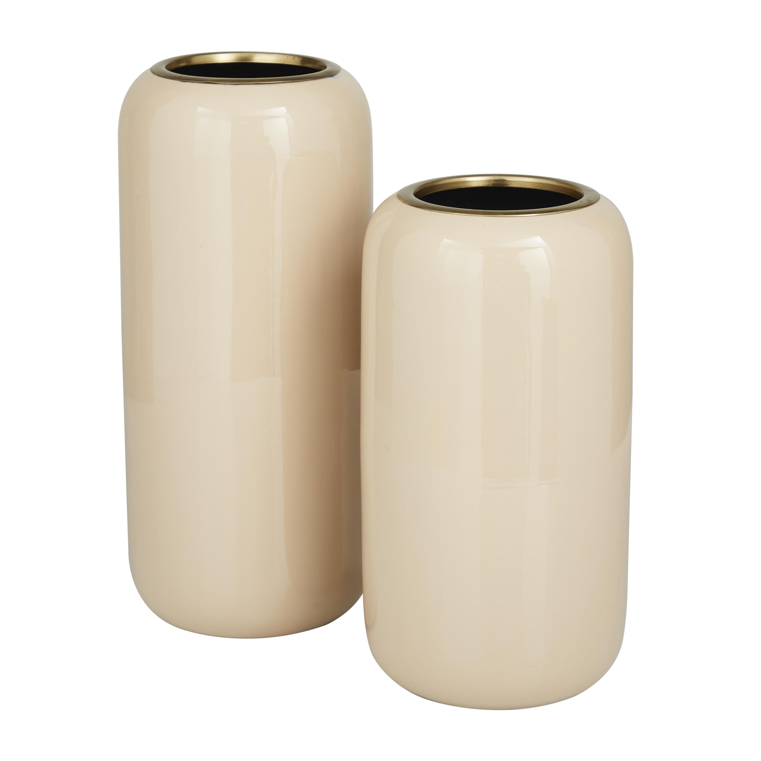 DecMode 13", 11"H Cream Metal Vase, Set of 2