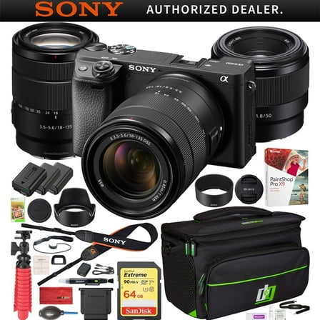 Sony a6400 4K Mirrorless Camera ILCE-6400M/B w/ 18-135mm F3.5-5.6 and FE 50mm F1.8 Prime 2 Lens Kit & Deco Gear Bag   2x Extra Battery & More Bundle |Official Sony Partner|