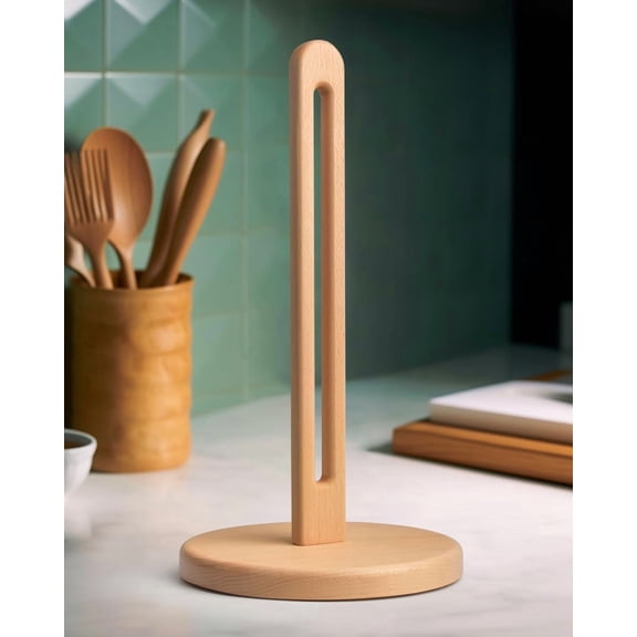 Wooden Paper Towel Holder Countertop, 6.5" Jumbo Base, Fits Jumbo Rolls, Large Solid Freestanding Beech Wood Light Wood Paper Towel Dispenser Stand with Non-Slip Base