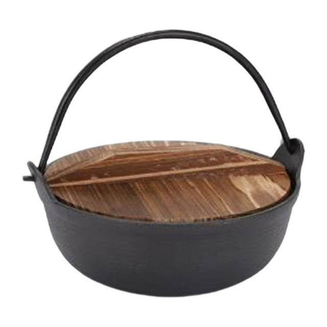 Olla para estofado de hierro fundido, olla caliente de hierro fundido con tapa de madera, cacerola para fuego, olla Shabu Shabu, olla colgante de