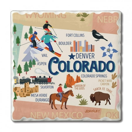 

CounterArt Colorado Attractions Single Image Absorbent Stone Tumbled Tile Coaster Set of 4