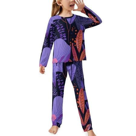 ZZZHY Urban Violet Designs - 137 Print Girls  Pajamas Set Kids Long Sleeve Pjs with Pants & Tops Tween Slumber Party Sleepwear