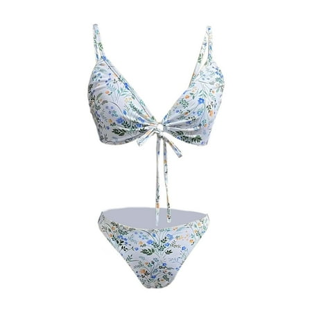Zszcpp 2Pc Sexy Bikinis For Women Bathing Suits Floral Print Sunbathing On The Beach With No Tan Lines Breathable Tie Up Design Swimwear Holiday Vacation Young Adult Swimsuits