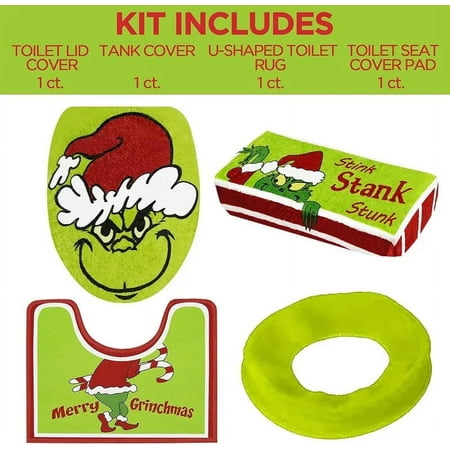 4 Pieces Grinch set Christmas Bathroom set, Matt set, Toilet cover Grinch