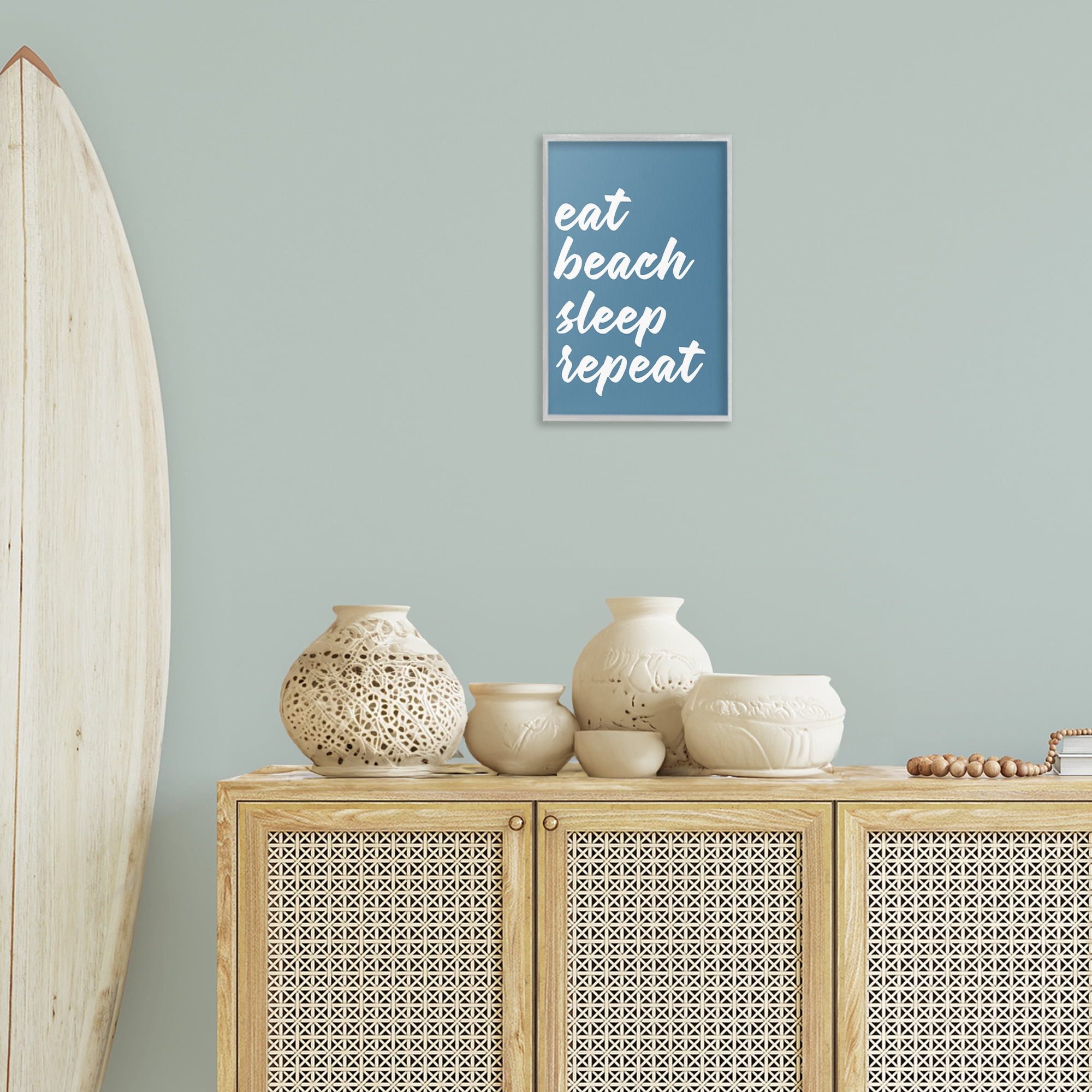 Stupell Industries Beach Repeat List Typography Painting Gray Framed Art Print Wall Art, 12 x 18