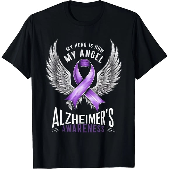 Playera de Mujer: Mi Héroe es Mi Ángel - Conciencia Alzheimer/Demencia, Estilo Misfits, Diseño con Alas, Negro