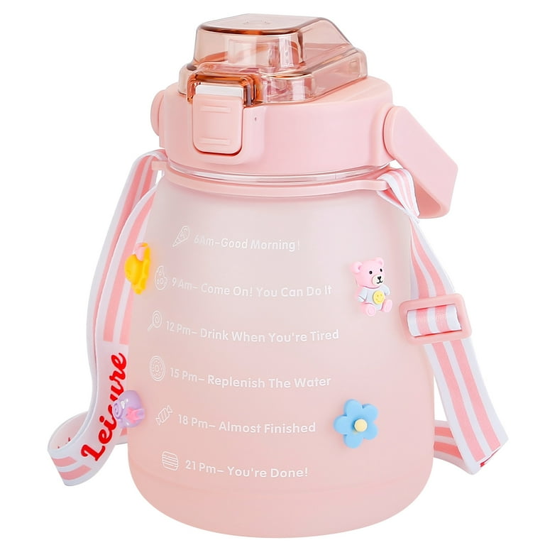 Small modern kids water bottle with pink plastic straw simple toddler for  school
