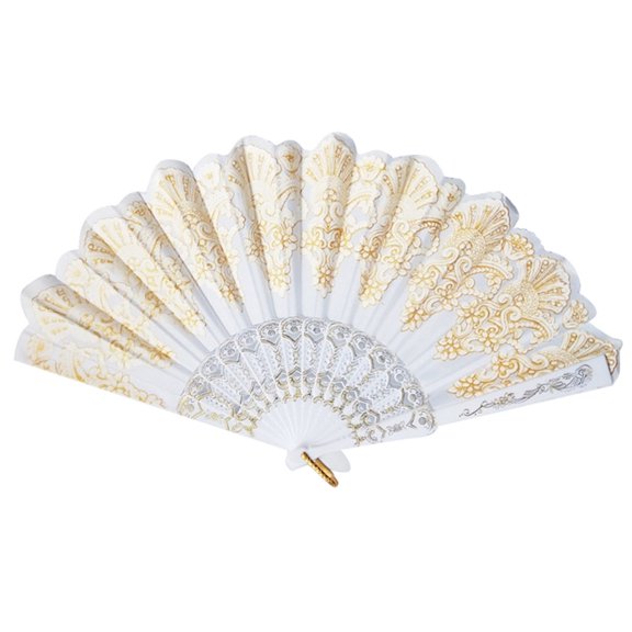 Large Lace Folding Fans,Silk Folding Hand Fans, Perfect for Weddings, Parties, DJ and Dancing,White