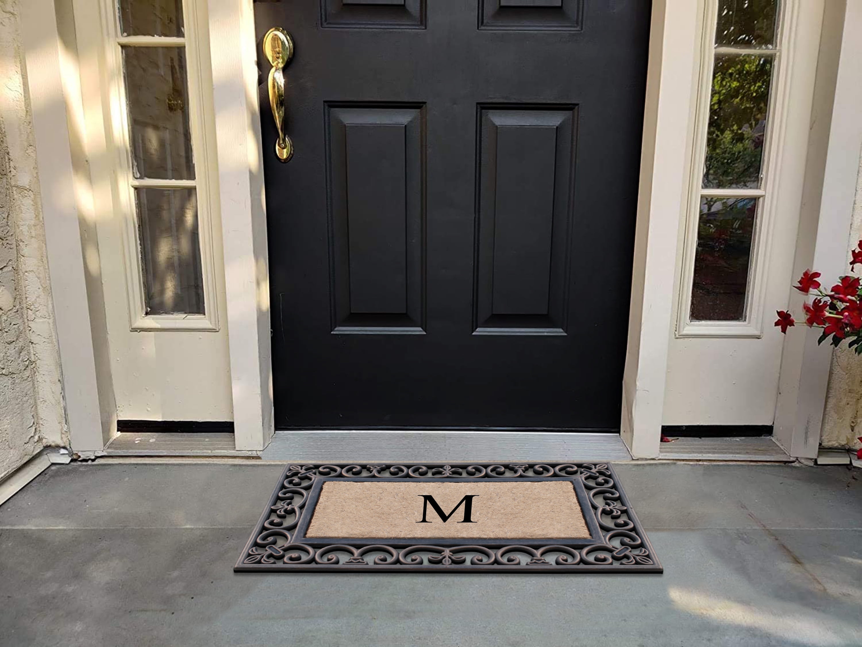 A1HC First Impression Classic Paisley Border Bronze 18 in. x 30 in. Rubber and Coir Monogrammed M Door Mat